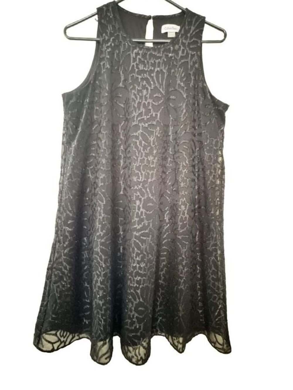 Calvin Klein Black Sleeveless Floral Textured Dress